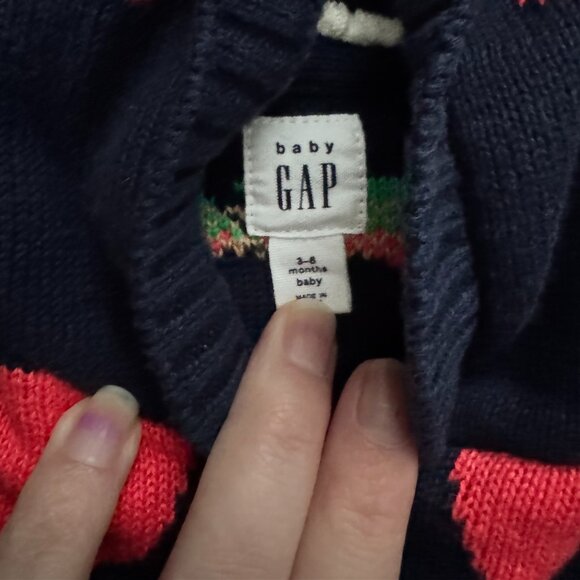 Baby Gap Hooded Button-Up Sweater - 3-6M - Navy Blue with Apple Print - Picture 2 of 3